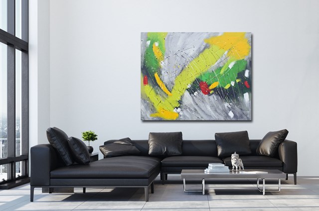 XXL painting with structures green grey - 1437 