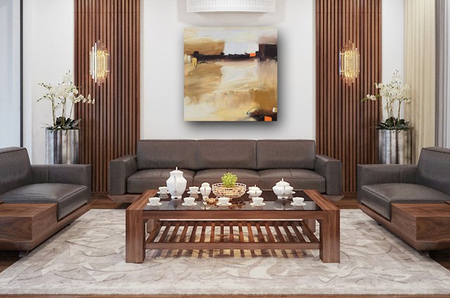 decorative mural with gold accents living room - 1449 
