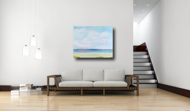 Abstraktes Strand-Leinwandbild – Fertig Zum Aufhängen, 28x28 Cm, Wasserfest & Lichtecht